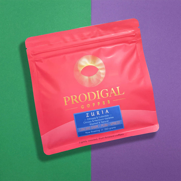 Zuria Blend — roasted by Prodigal Coffee, Colorado. Concord Grape, Plum, Apricot.