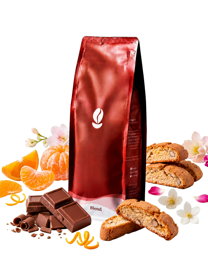Tangy Éclair — Bean Shipper bag with mandarin, chocolate and biscotti, transparent background