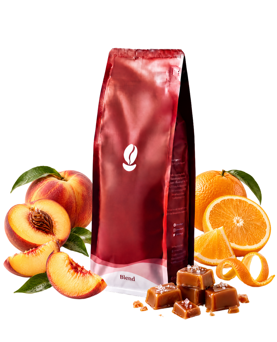 Peach Strudel — Bean Shipper medium-dark roast coffee blend with notes of peach, orange and toffee